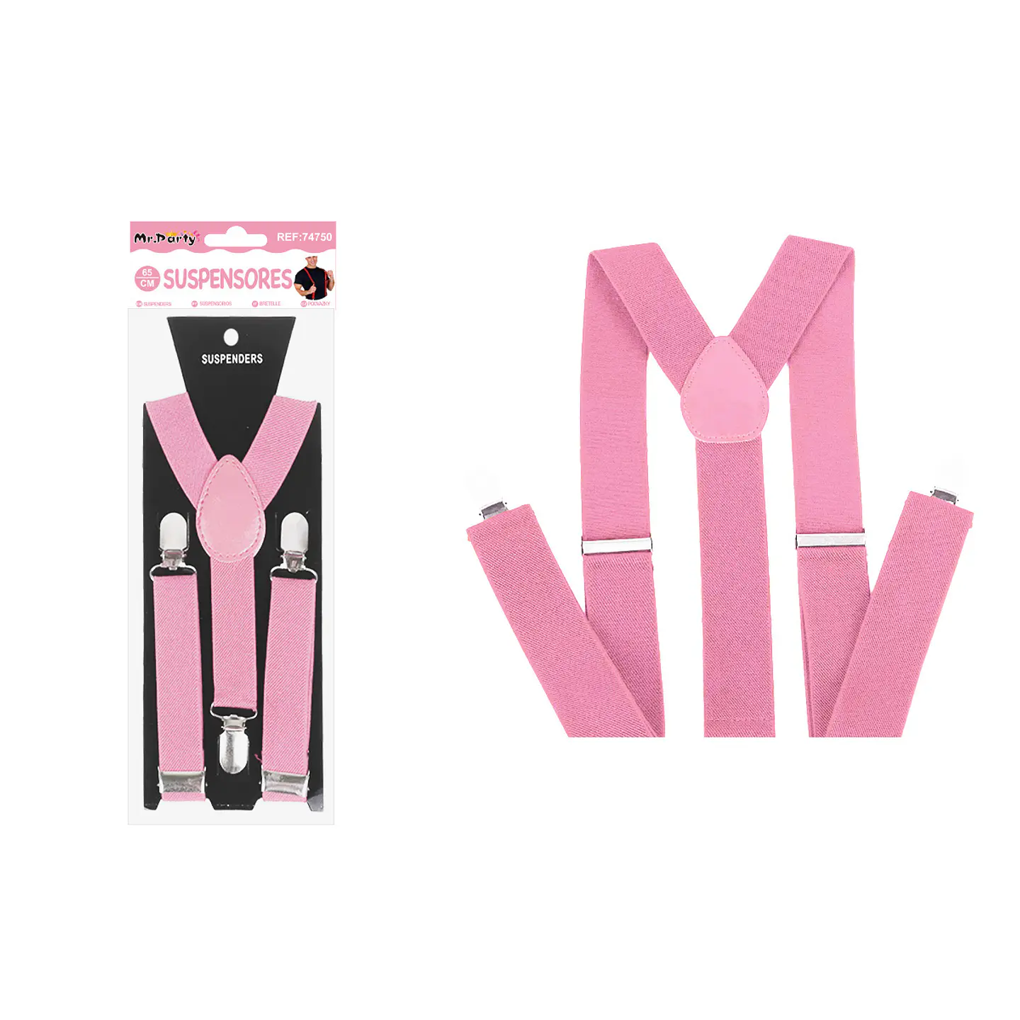 Suspensores elásticos ajustables fluorescentes rosa claro 2.5*65cm 1