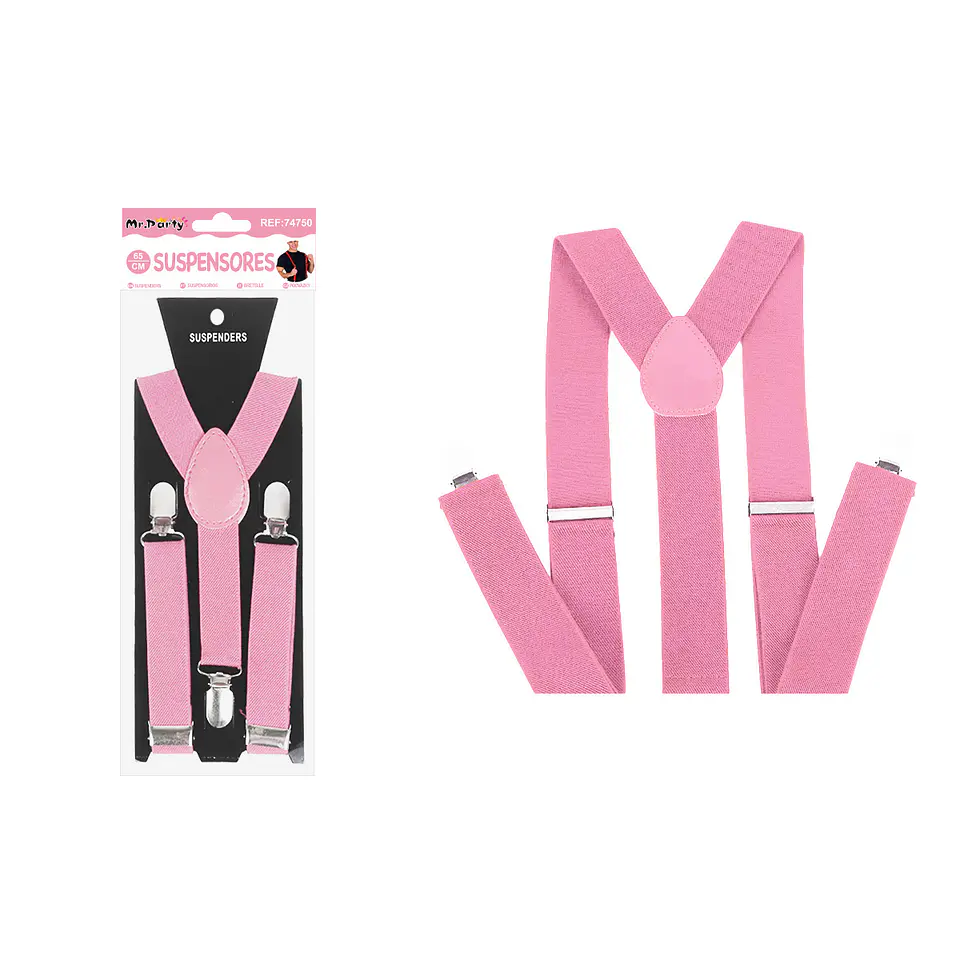Suspensores elásticos ajustables fluorescentes rosa claro 2.5*65cm 1