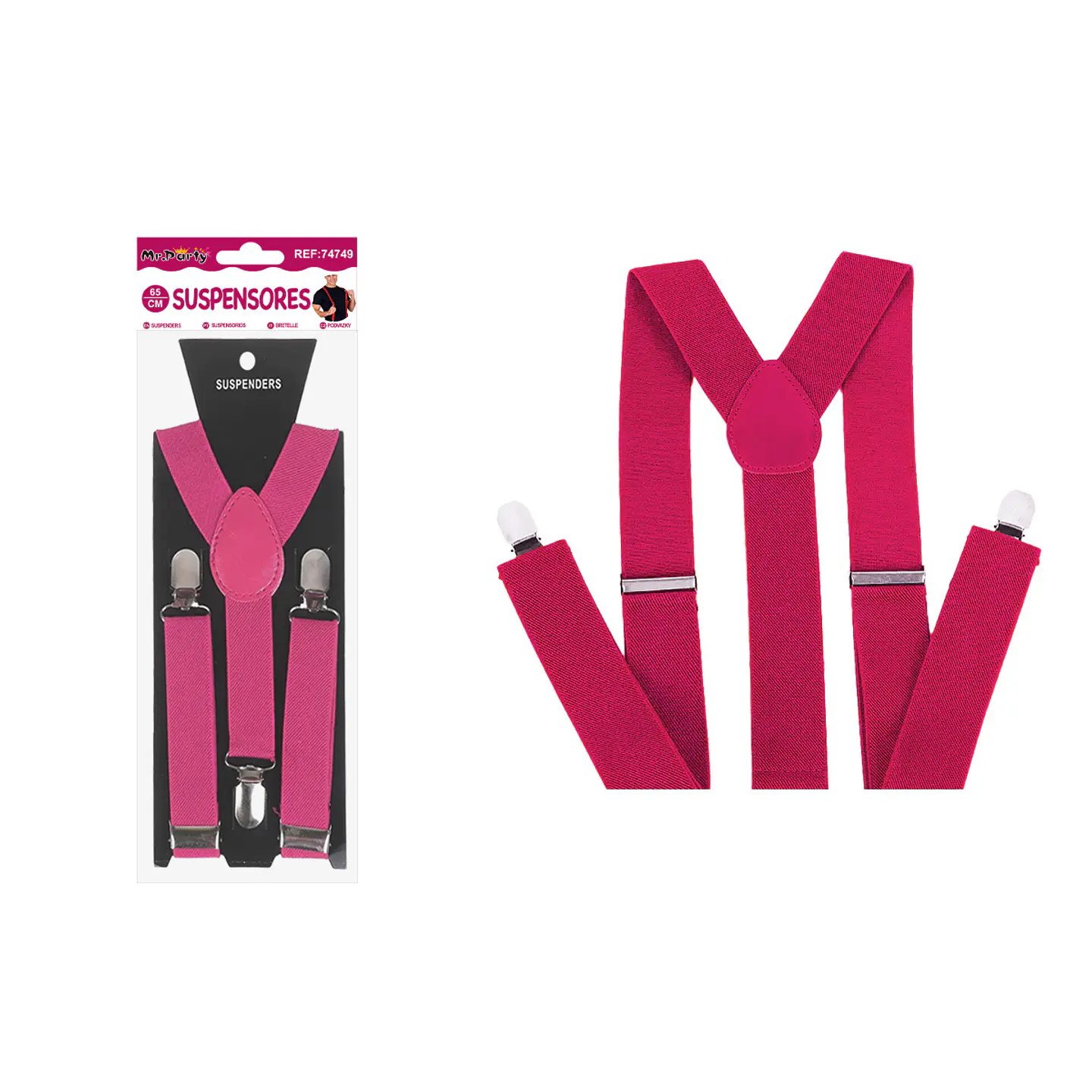 Suspensores elásticos ajustables fluorescentes fucsia 2.5*65cm 1