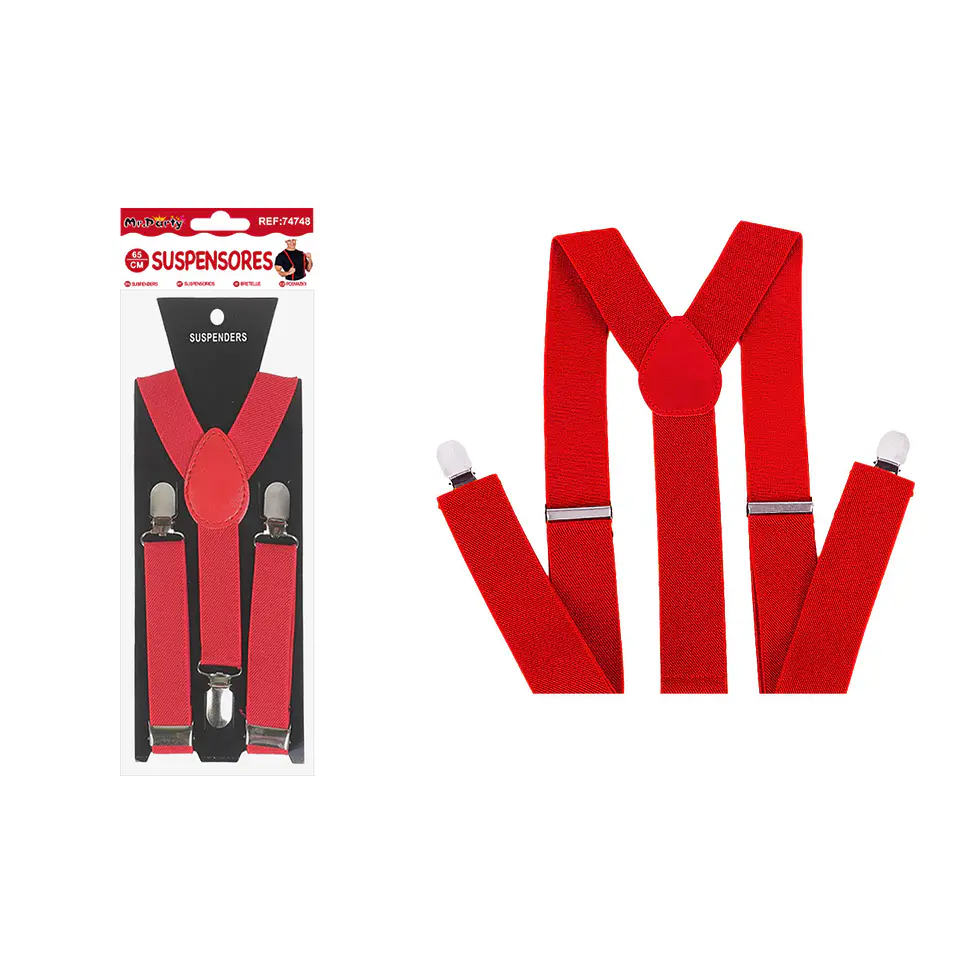 Suspensores elásticos ajustables fluorescentes rojo 2.5*65cm 1