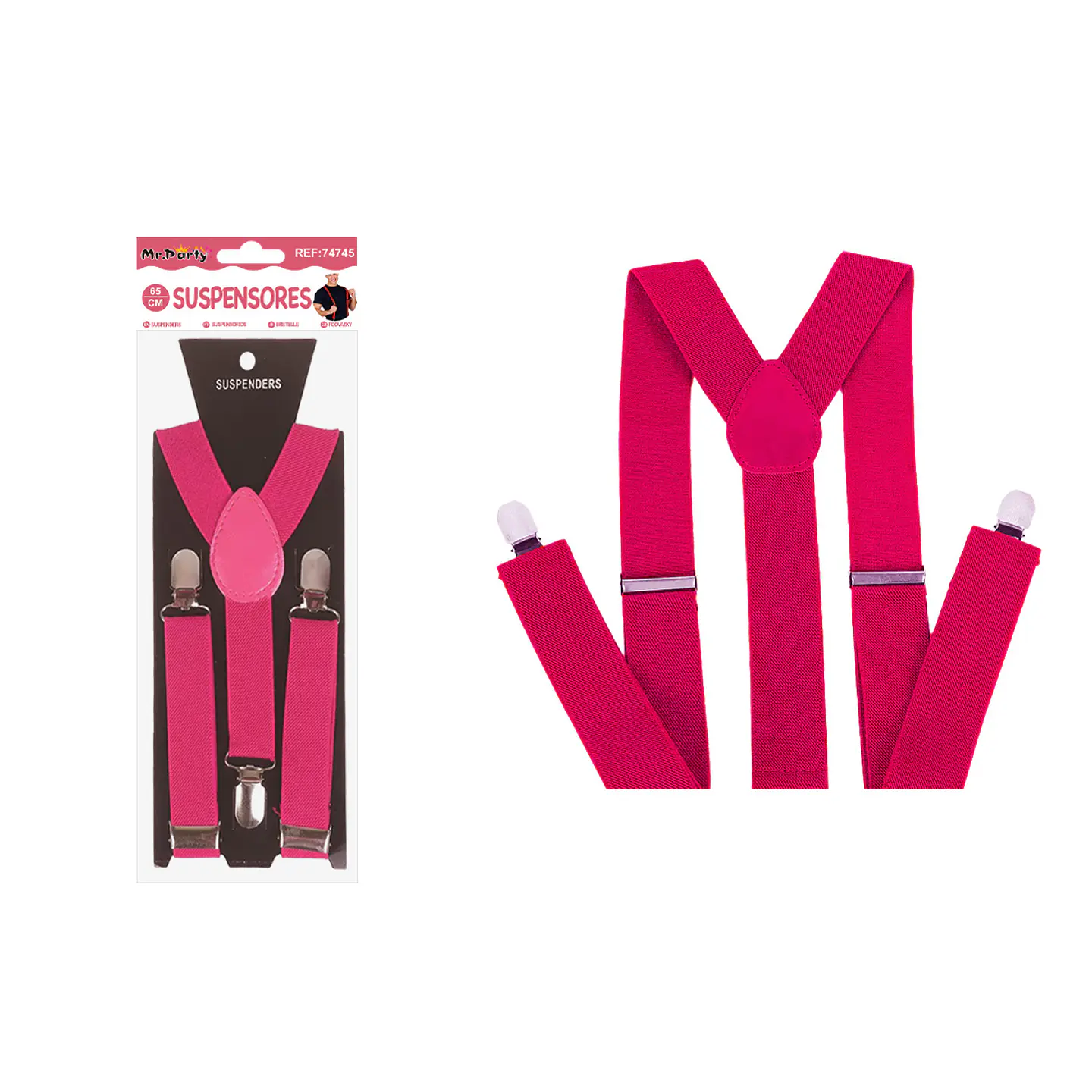 Suspensores elásticos ajustables fluorescentes rosa oscuro 2.5*65cm 1