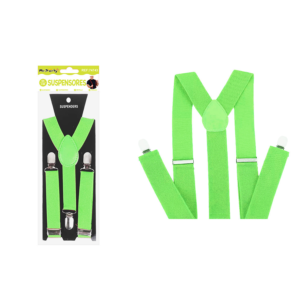 Suspensores elásticos ajustables fluorescentes verde 2.5*65cm
