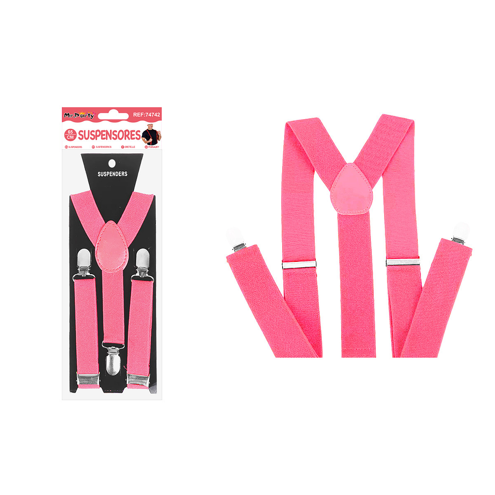 Suspensores elásticos ajustables fluorescentes rosa 2.5*65cm
