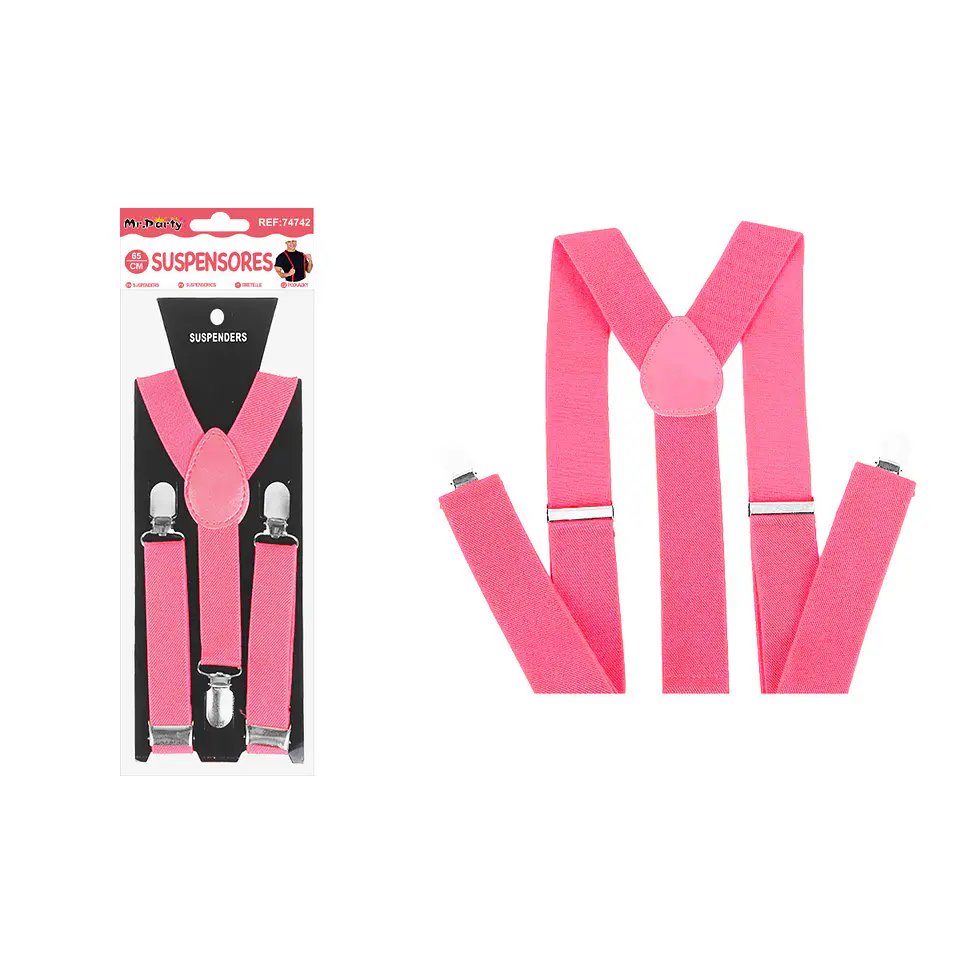 Suspensores elásticos ajustables fluorescentes rosa 2.5*65cm 1