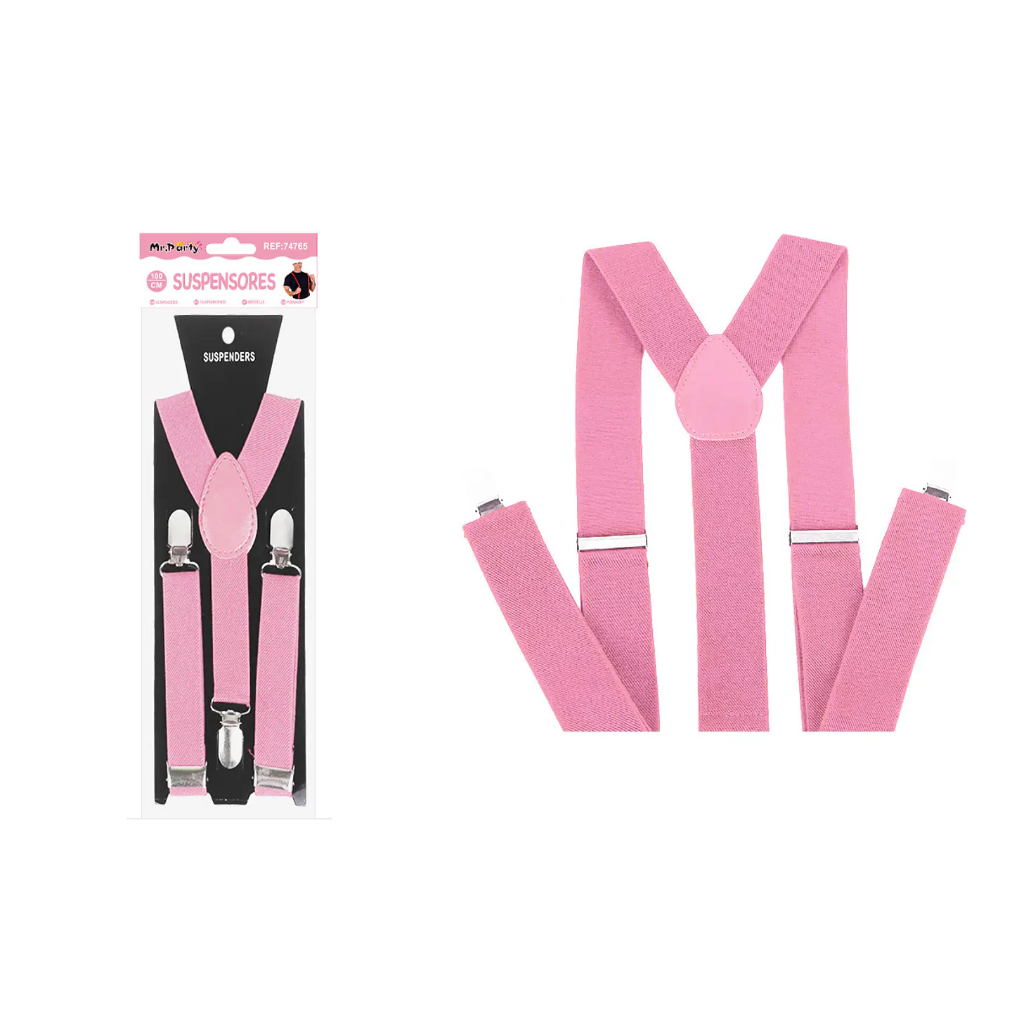 Suspensores elásticos ajustables fluorescentes rosa claro 2.5*95cm 1