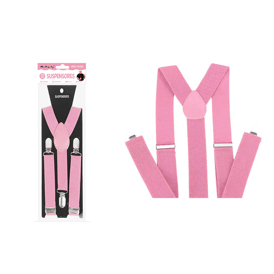 Suspensores elásticos ajustables fluorescentes rosa claro 2.5*95cm 1