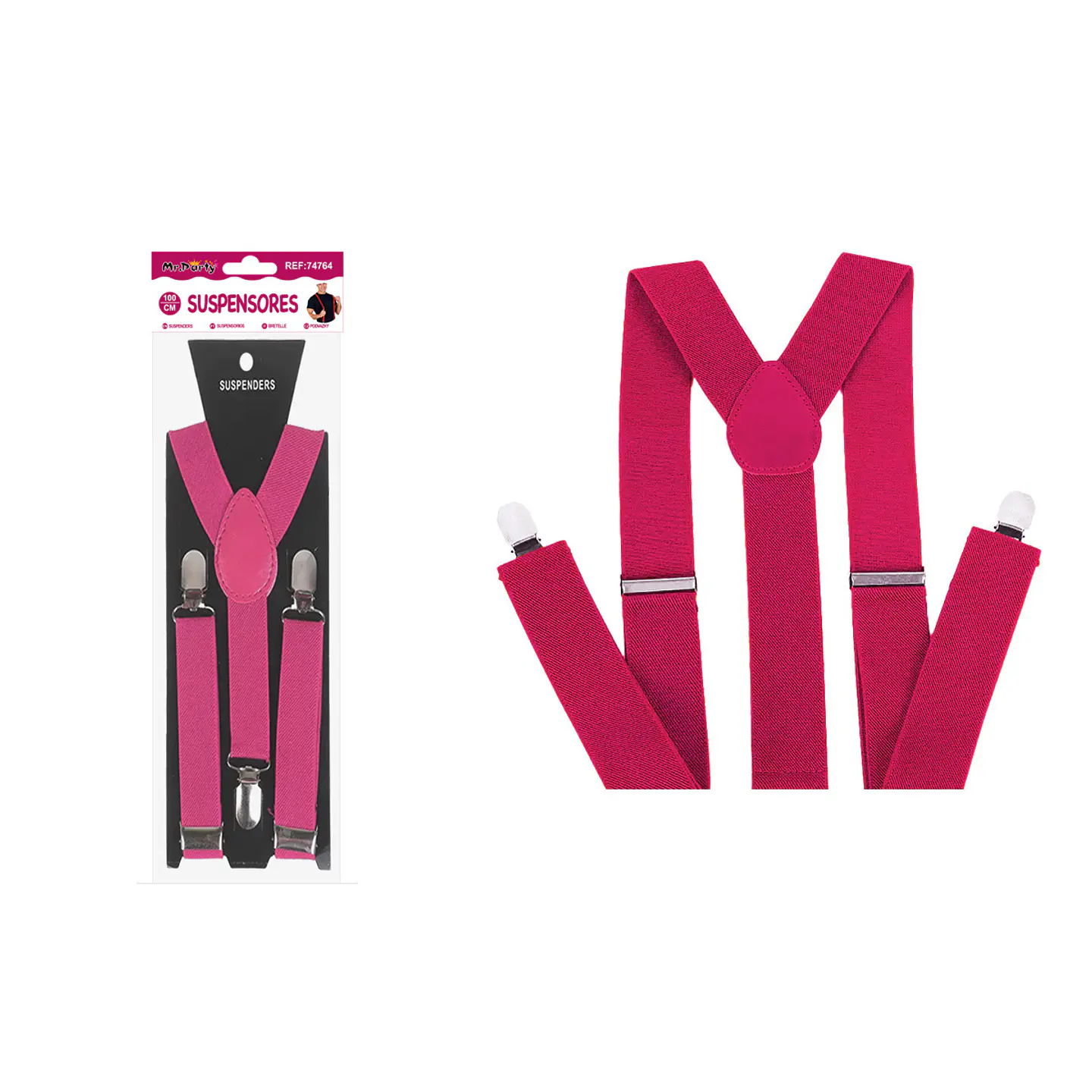 Suspensores elásticos ajustables fluorescentes fucsia 2.5*95cm 1