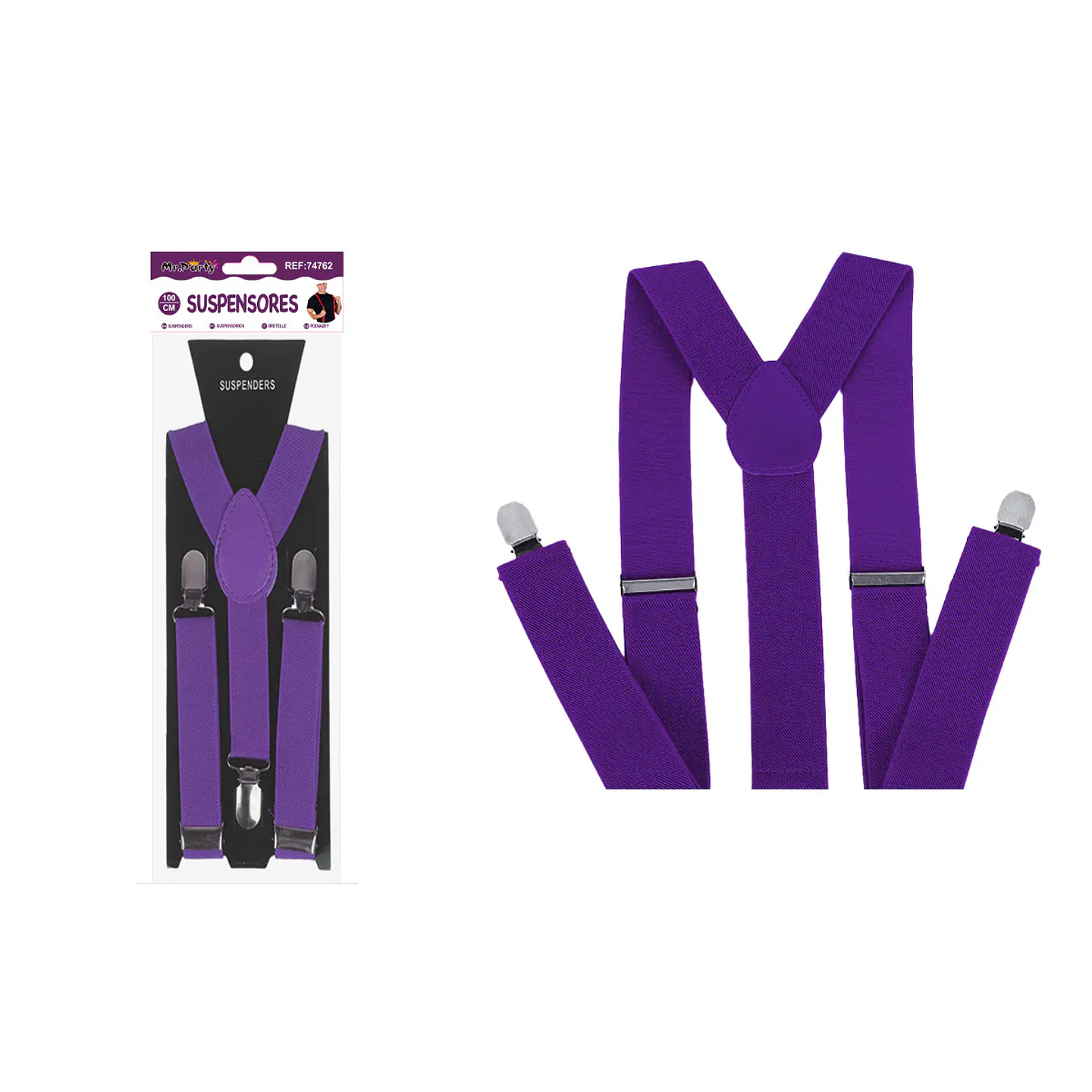 Suspensores elásticos ajustables fluorescentes morado 2.5*95cm 1