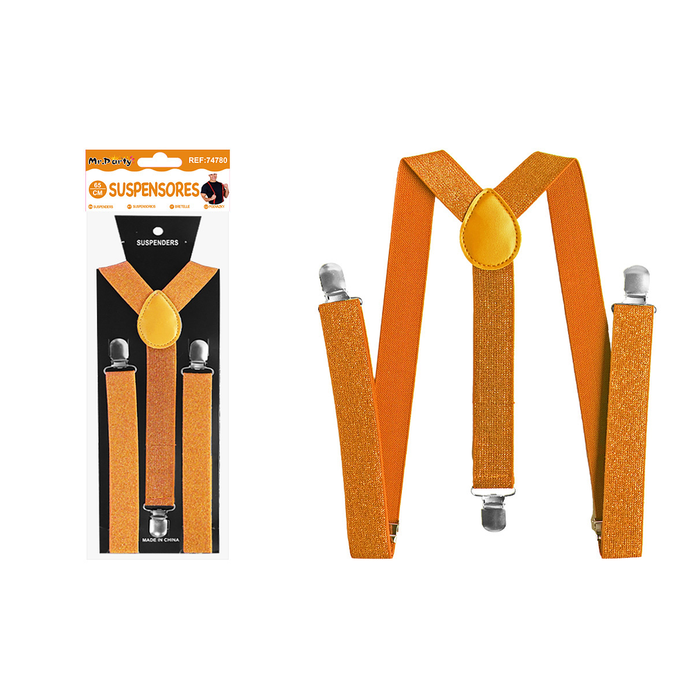 Suspensores elásticos ajustables con purpurina naranja 2.5*65cm