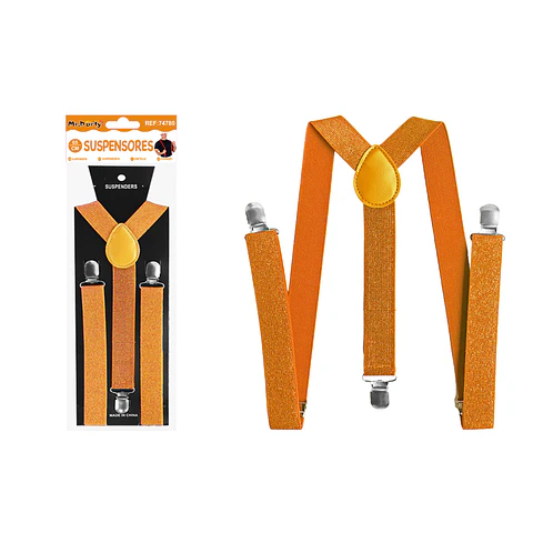Suspensores elásticos ajustables con purpurina naranja 2.5*65cm