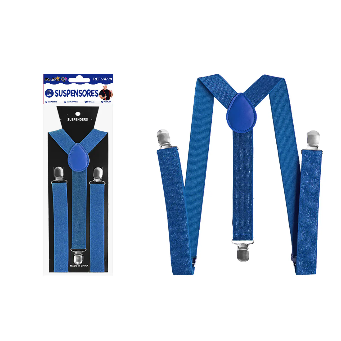 Suspensores elásticos ajustables con purpurina azul royal 2.5*65cm 1