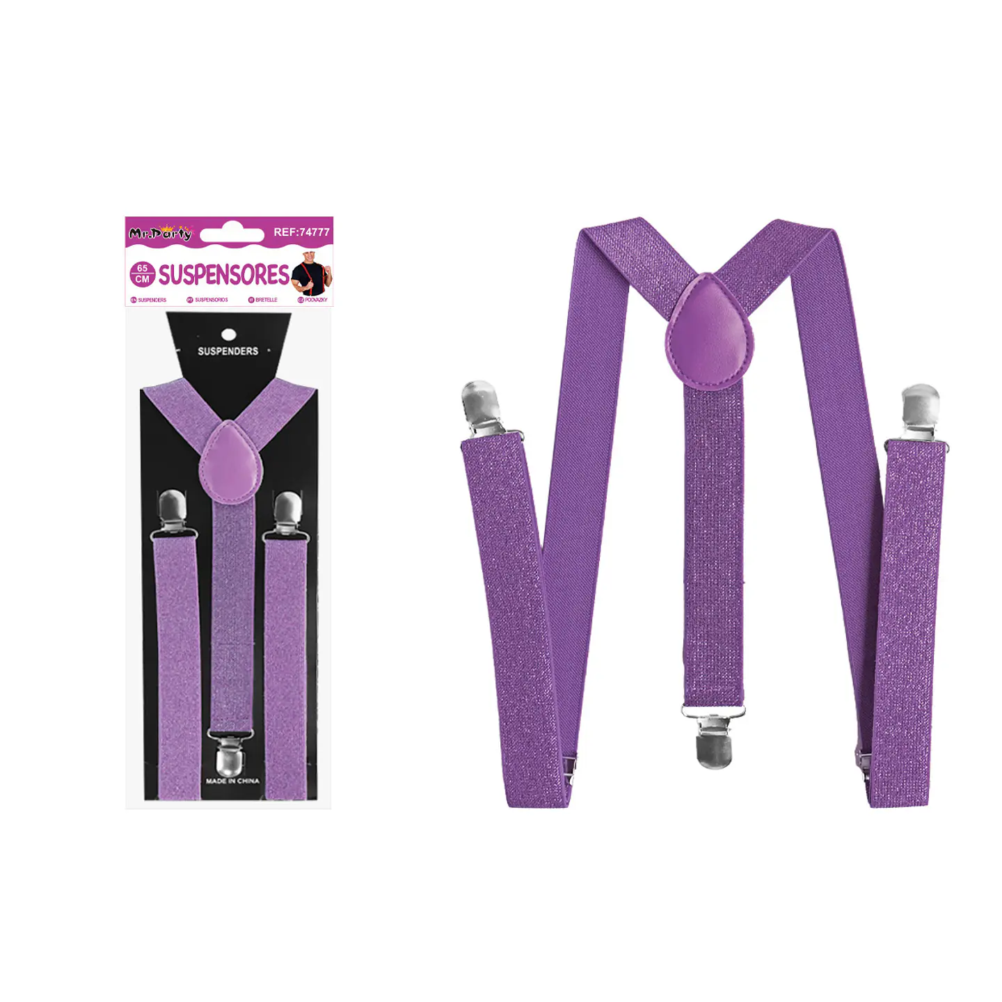 Suspensores elásticos ajustables con purpurina lila 2.5*65cm 1