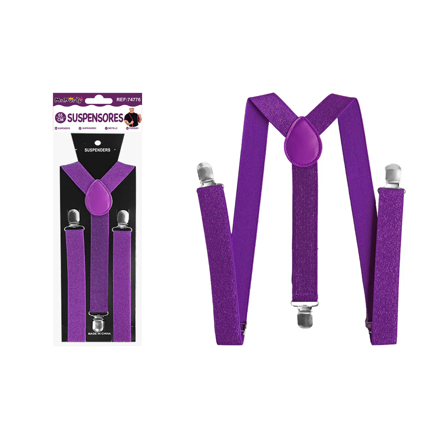 Suspensores elásticos ajustables con purpurina morado 2.5*65cm 1