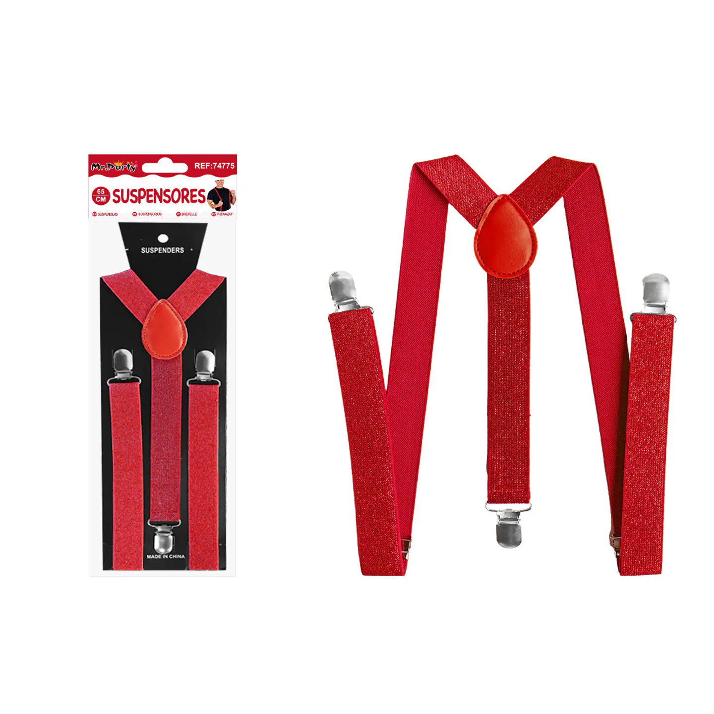 Suspensores elásticos ajustables con purpurina rojo 2.5*65cm 1