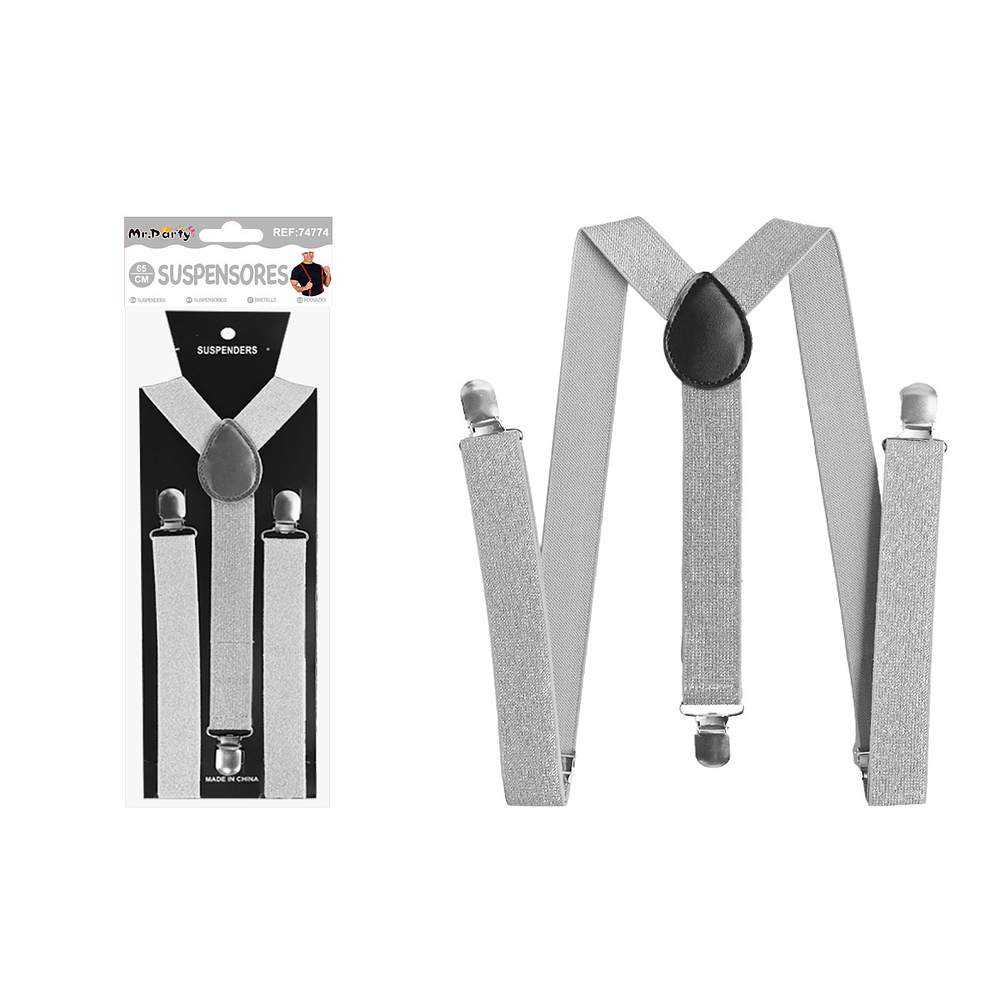 Suspensores elásticos ajustables con purpurina plateado 2.5*65cm