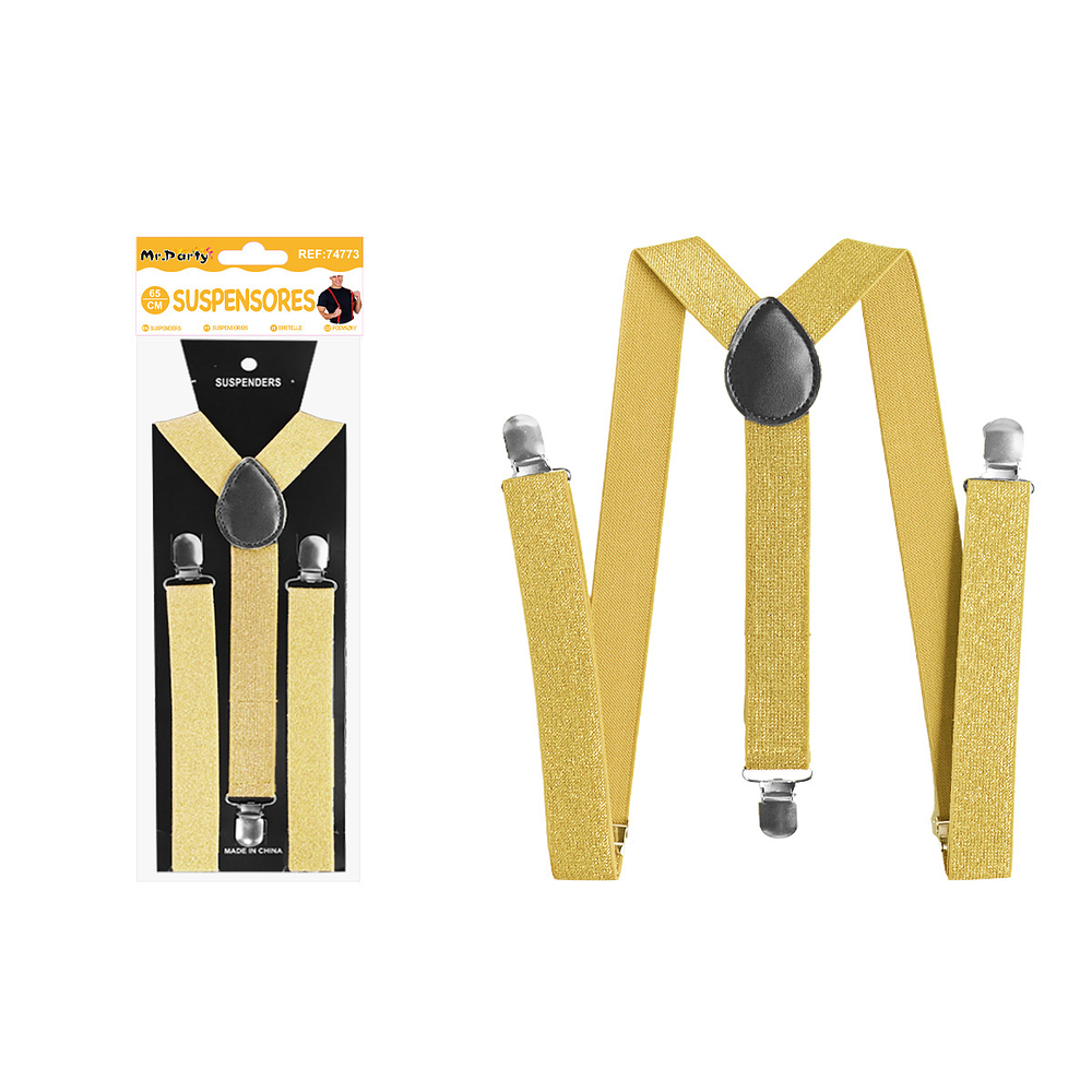 Suspensores elásticos ajustables con purpurina dorado 2.5*65cm