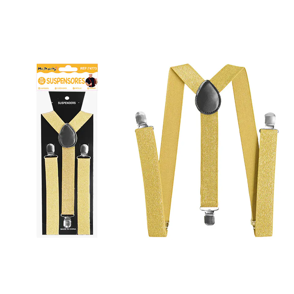 Suspensores elásticos ajustables con purpurina dorado 2.5*65cm 1