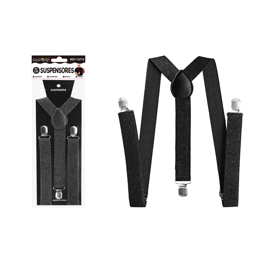 Suspensores elásticos ajustables con purpurina negro 2.5*65cm