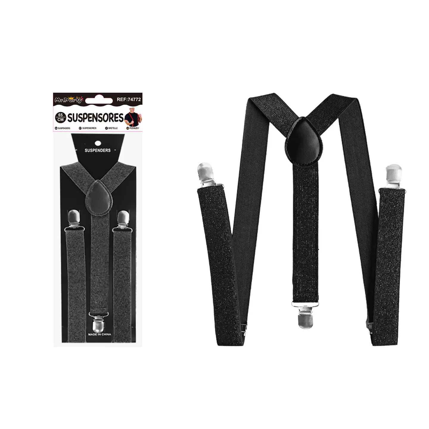 Suspensores elásticos ajustables con purpurina negro 2.5*65cm 1