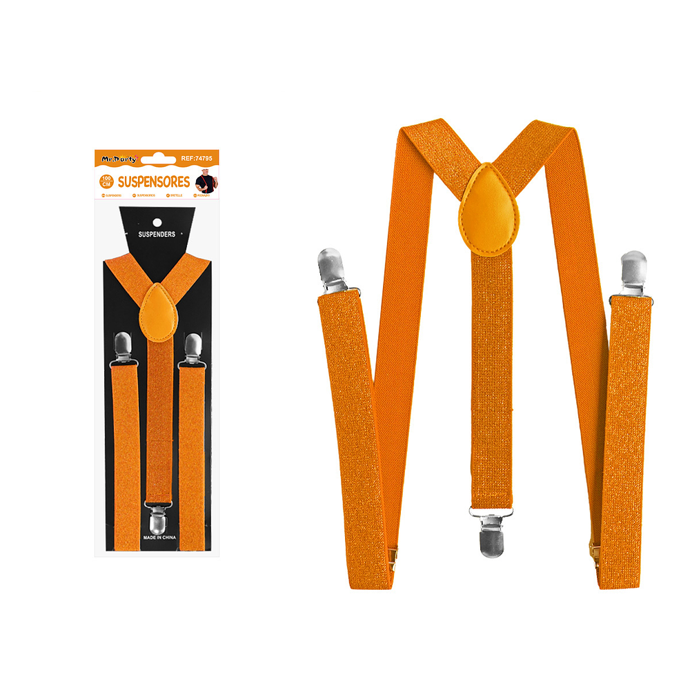 Suspensores elásticos ajustables con purpurina naranja 2.5*95cm