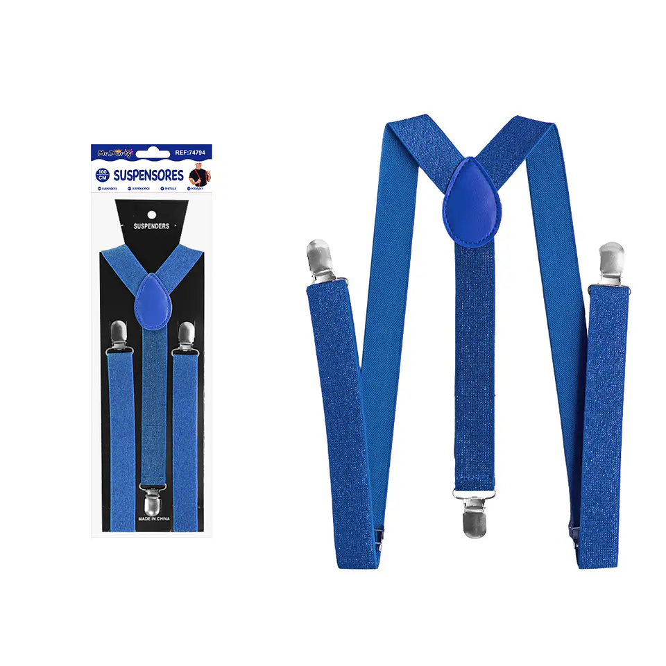 Suspensores elásticos ajustables con purpurina azul royal 2.5*95cm 1