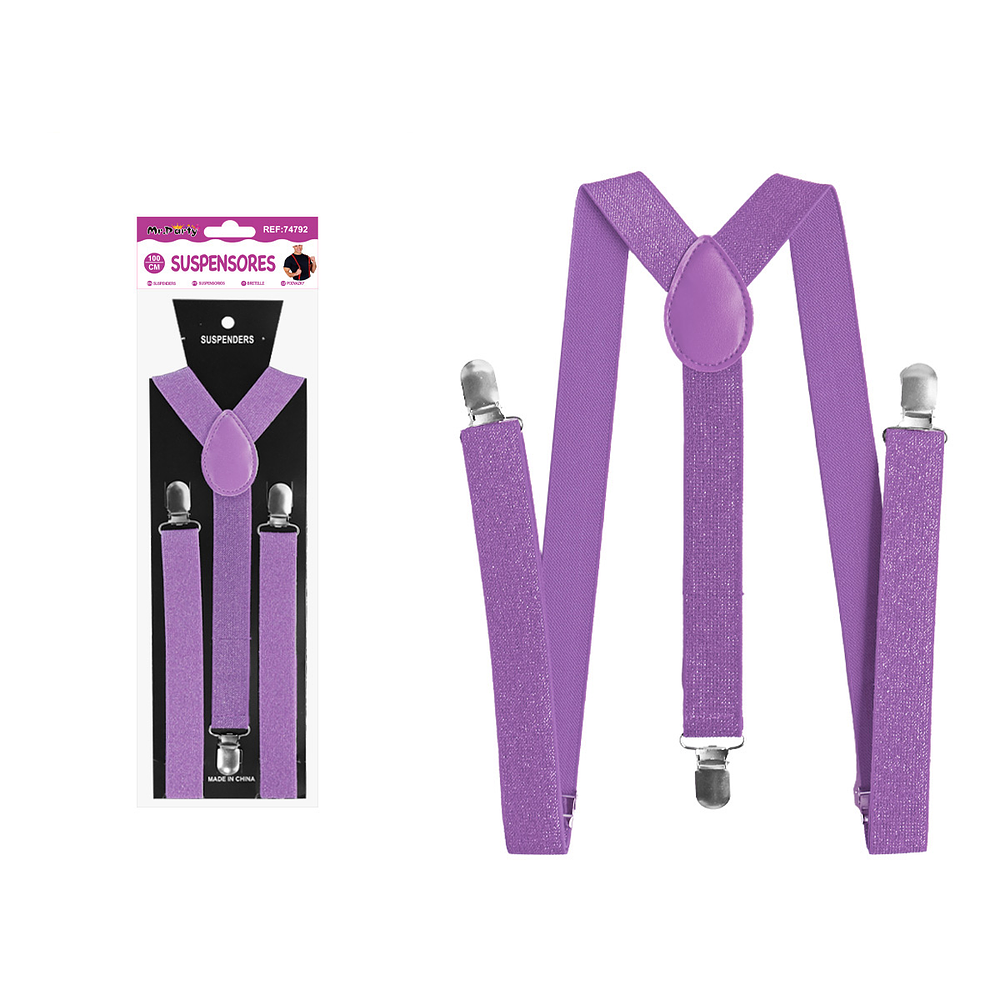 Suspensores elásticos ajustables con purpurina lila 2.5*95cm
