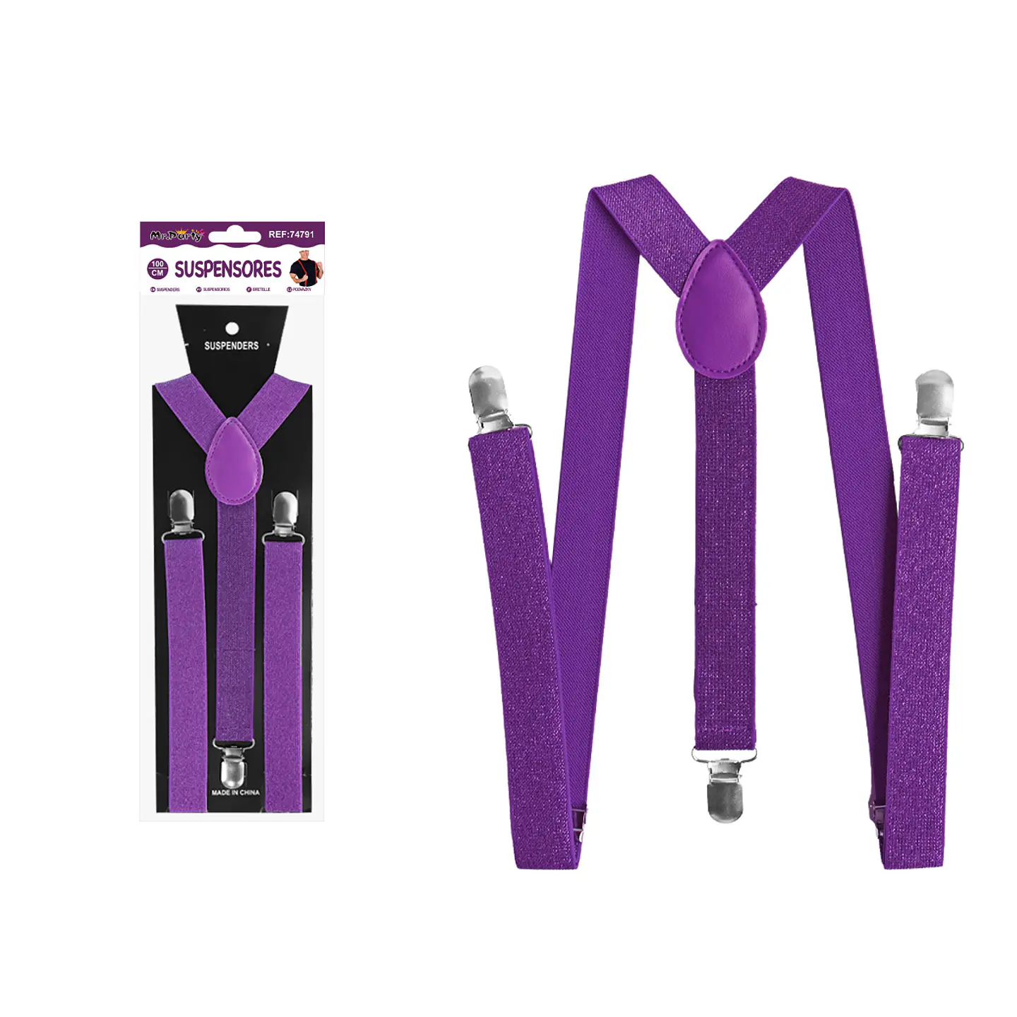 Suspensores elásticos ajustables con purpurina morado 2.5*95cm 1