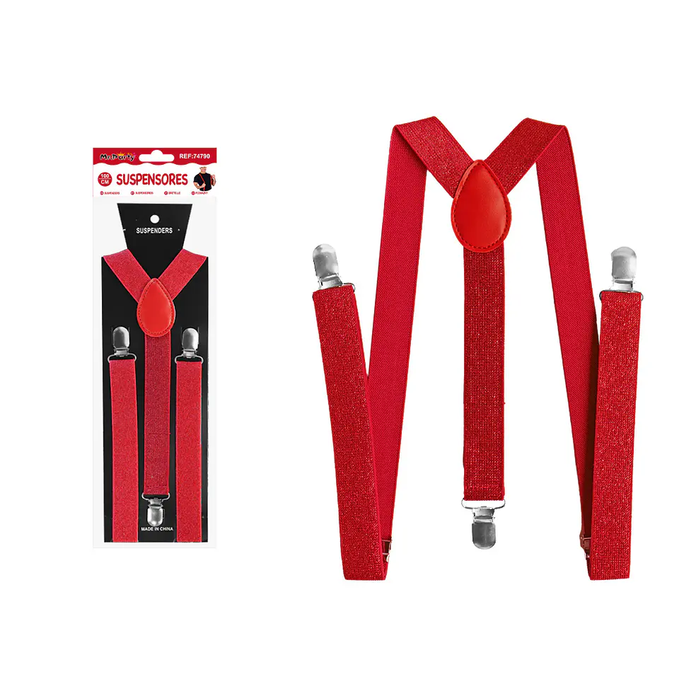 Suspensores elásticos ajustables con purpurina rojo 2.5*95cm 1