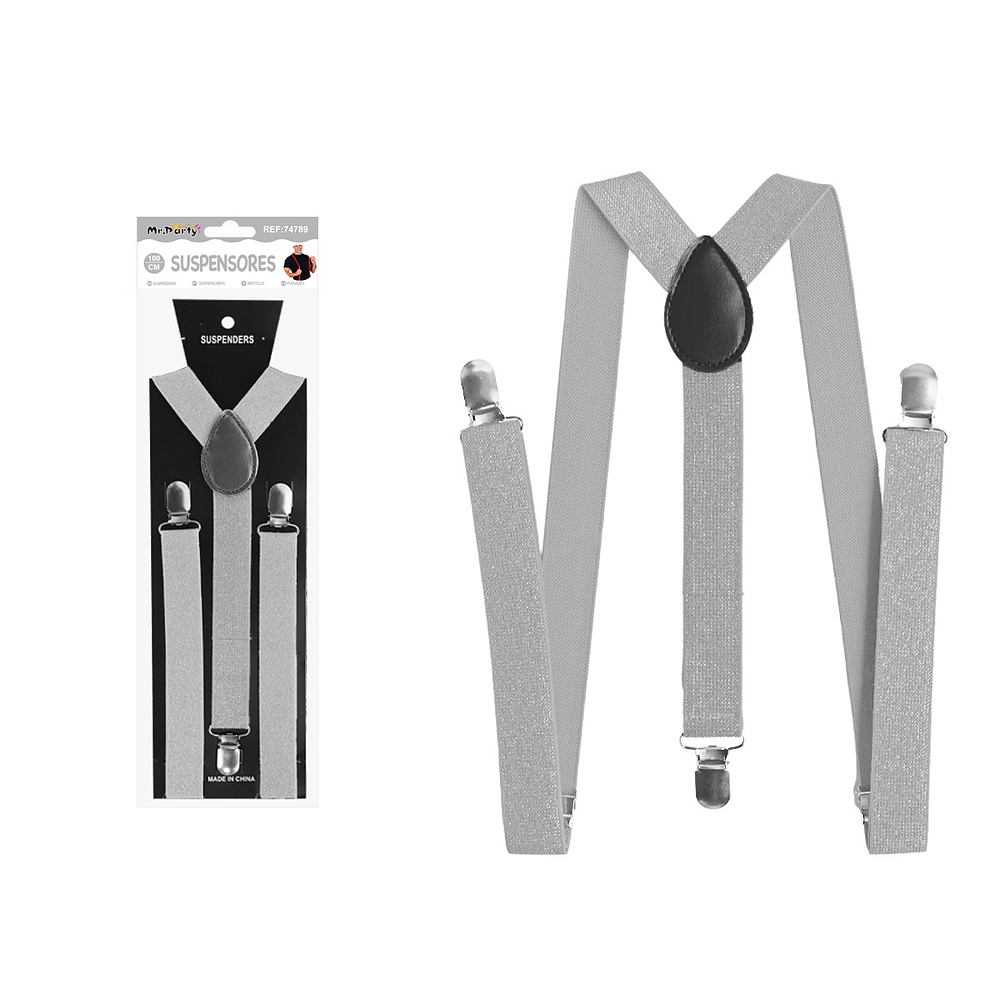 Suspensores elásticos ajustables con purpurina plateado 2.5*95cm