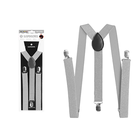 Suspensores elásticos ajustables con purpurina plateado 2.5*95cm