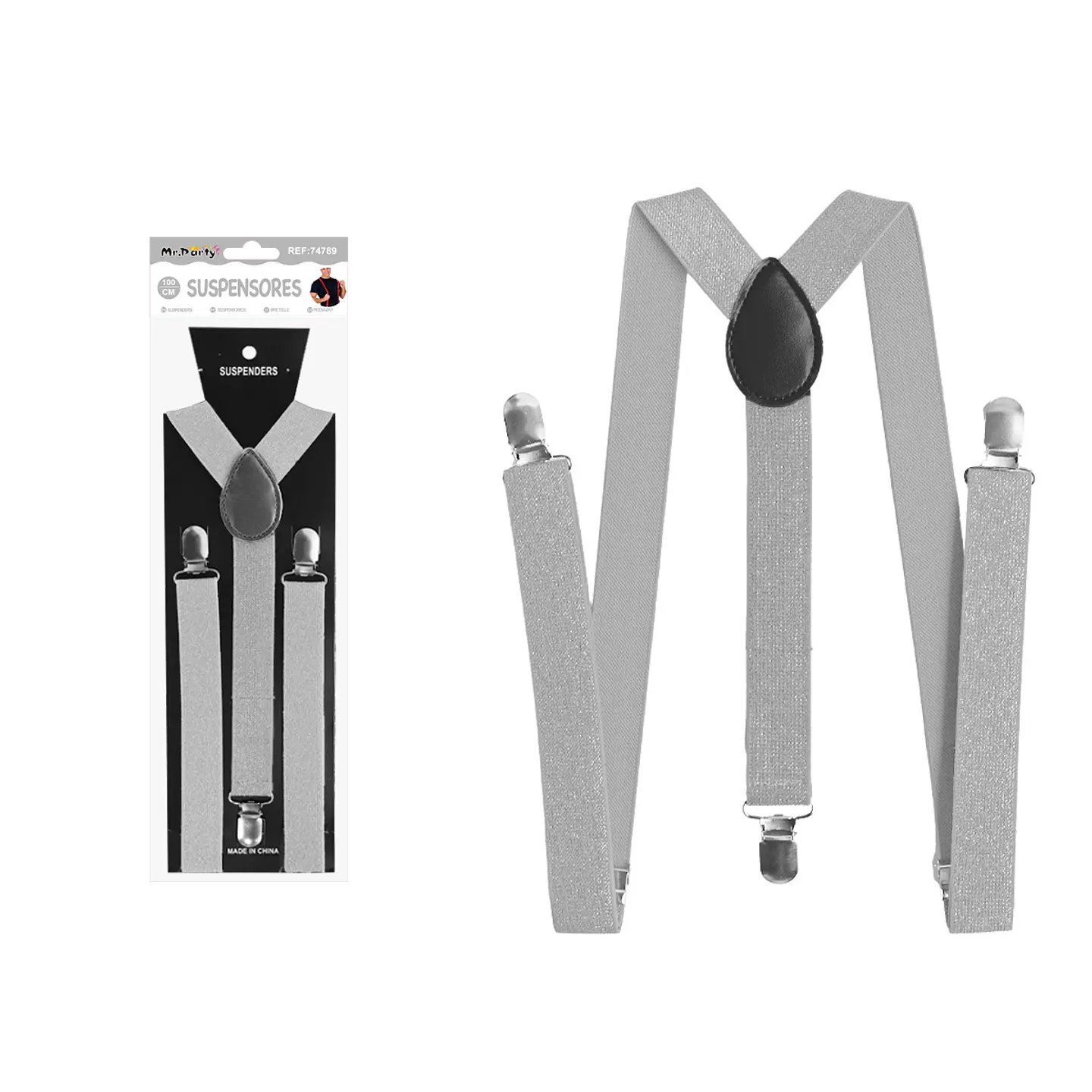 Suspensores elásticos ajustables con purpurina plateado 2.5*95cm 1