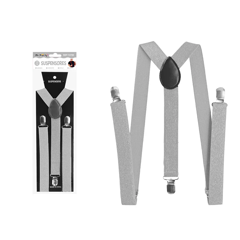 Suspensores elásticos ajustables con purpurina plateado 2.5*95cm 1