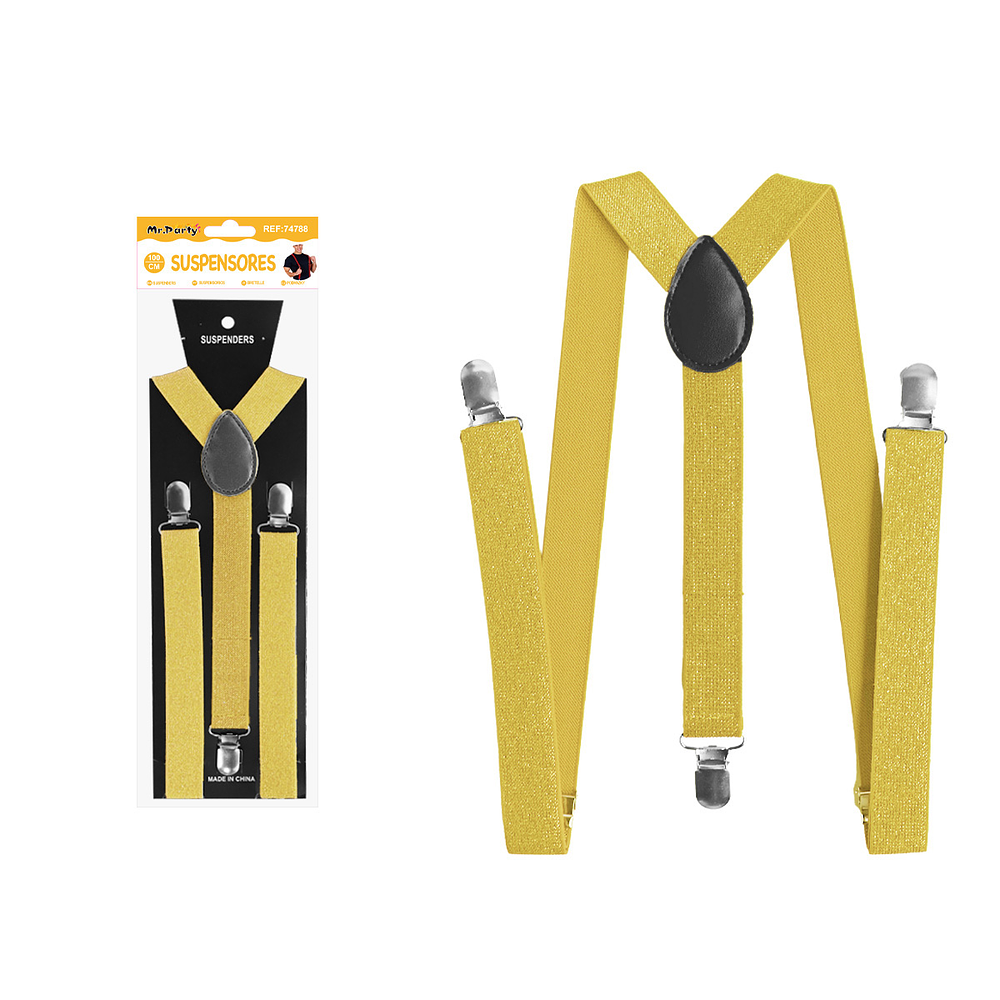 Suspensores elásticos ajustables con purpurina dorado 2.5*95cm