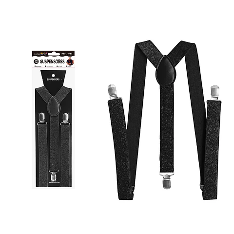 Suspensores elásticos ajustables con purpurina negro 2.5*95cm
