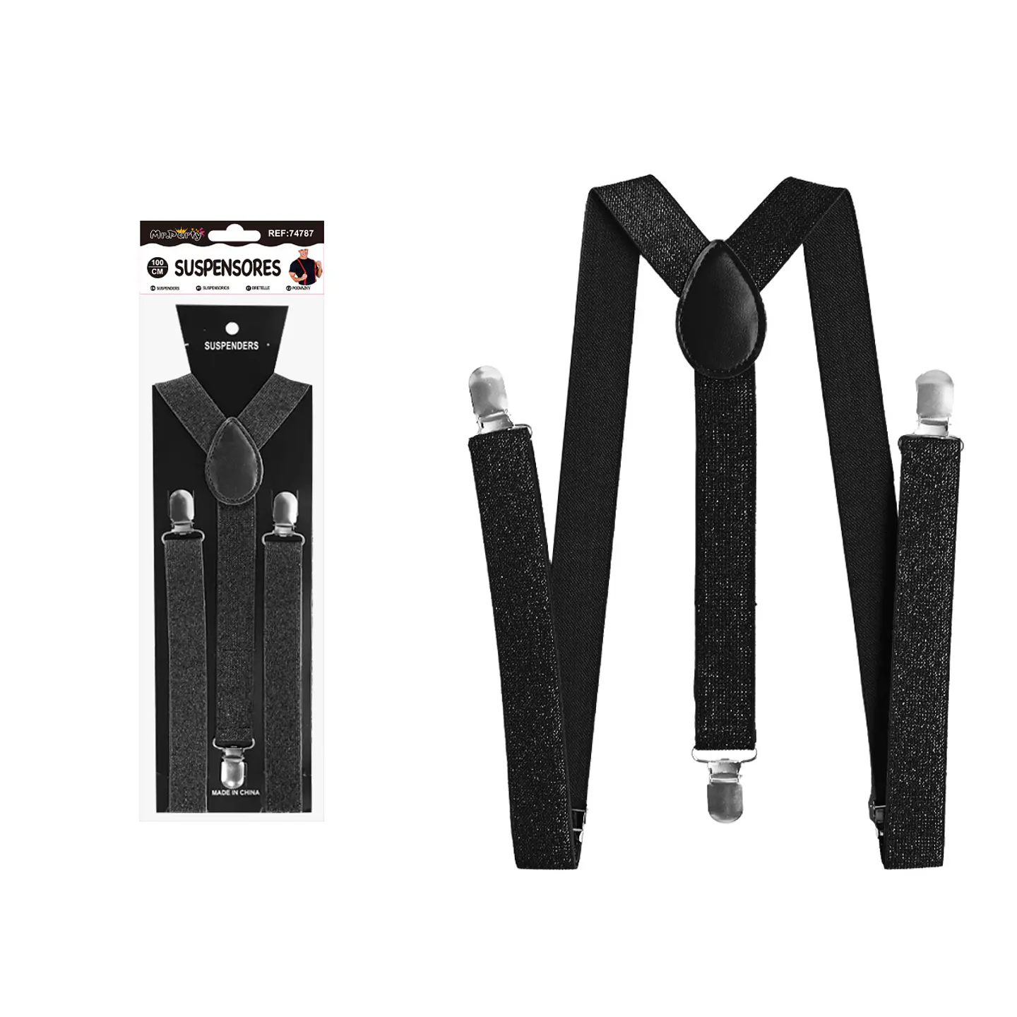 Suspensores elásticos ajustables con purpurina negro 2.5*95cm 1