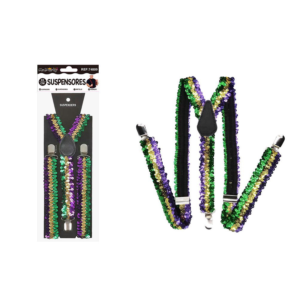 Suspensores elásticos ajustables con lentejuelas multicolor 2.5*65cm