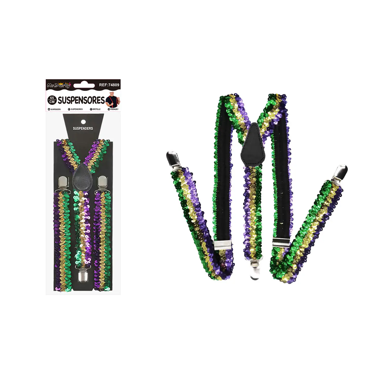 Suspensores elásticos ajustables con lentejuelas multicolor 2.5*65cm 1