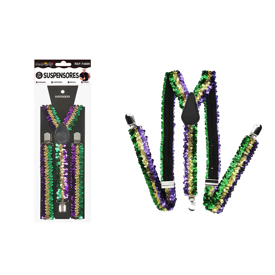 Suspensores elásticos ajustables con lentejuelas multicolor 2.5*65cm 1