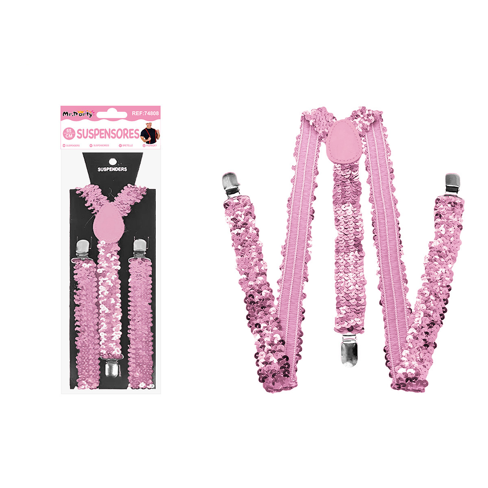 Suspensores elásticos ajustables con lentejuelas rosa 2.5*65cm