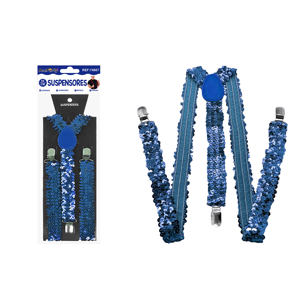 Suspensores elásticos ajustables con lentejuelas azul royal 2.5*65cm