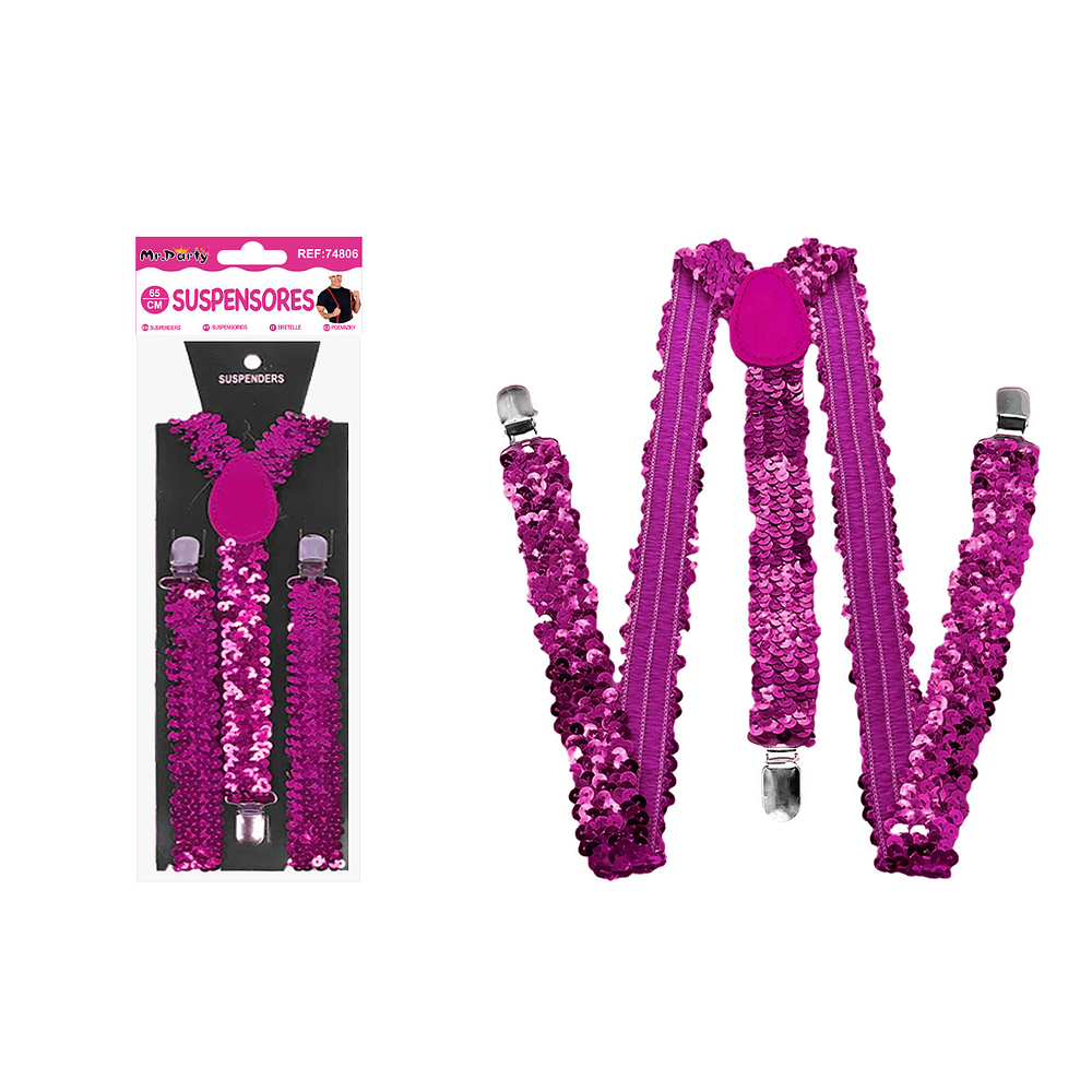 Suspensores elásticos ajustables con lentejuelas fucsia 2.5*65cm