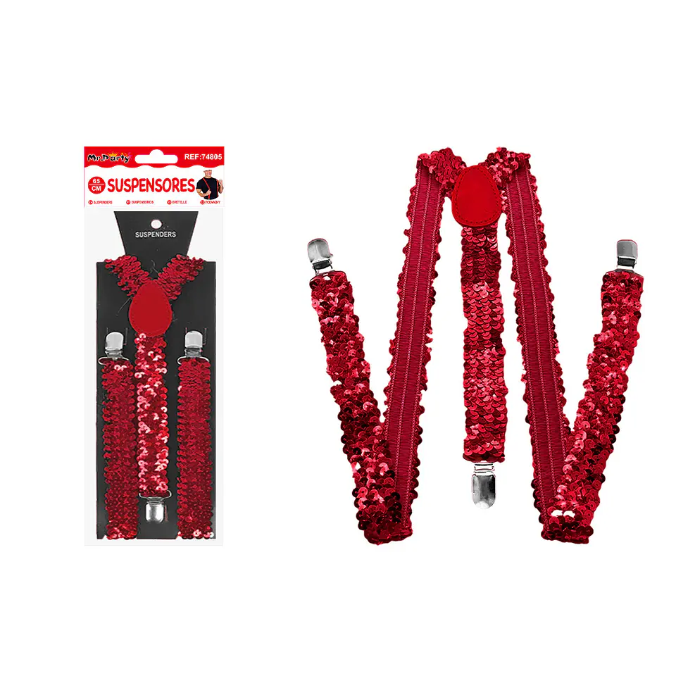 Suspensores elásticos ajustables con lentejuelas rojo 2.5*65cm 1