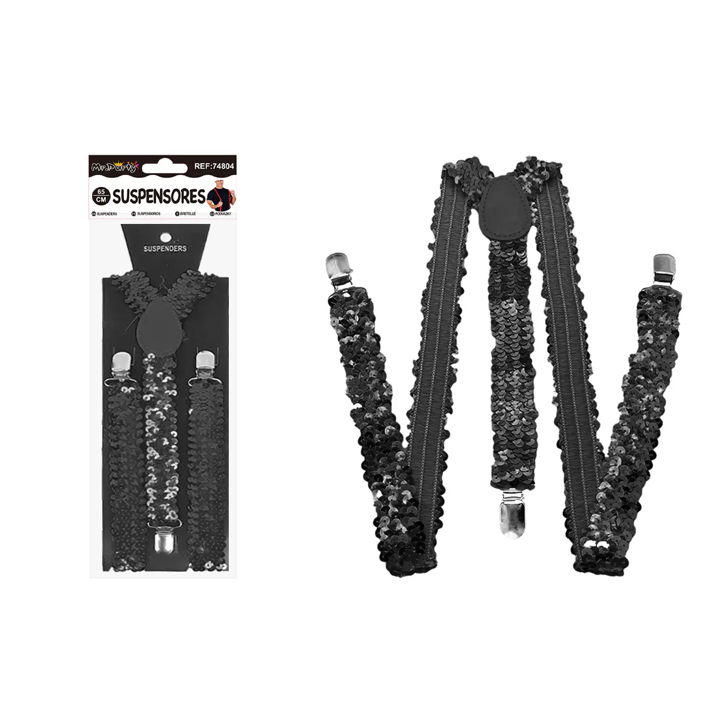 Suspensores elásticos ajustables con lentejuelas negro 2.5*65cm 1
