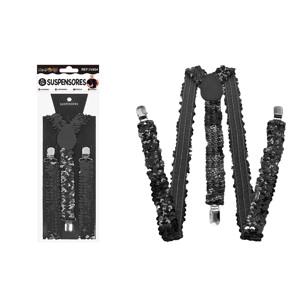Suspensores elásticos ajustables con lentejuelas negro 2.5*65cm 1