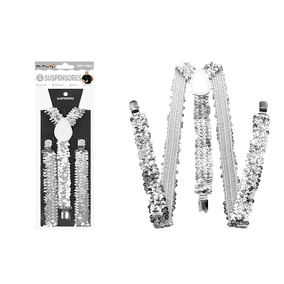 Suspensores elásticos ajustables con lentejuelas plateado 2.5*65cm
