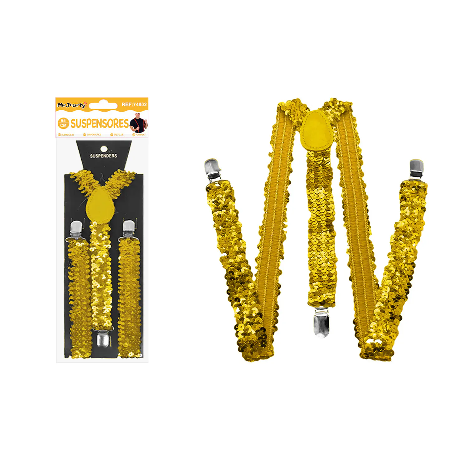 Suspensores elásticos ajustables con lentejuelas dorado 2.5*65cm 1