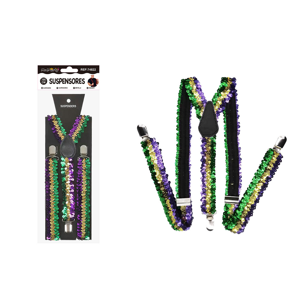 Suspensores elásticos ajustables con lentejuelas multicolor 2.5*95cm