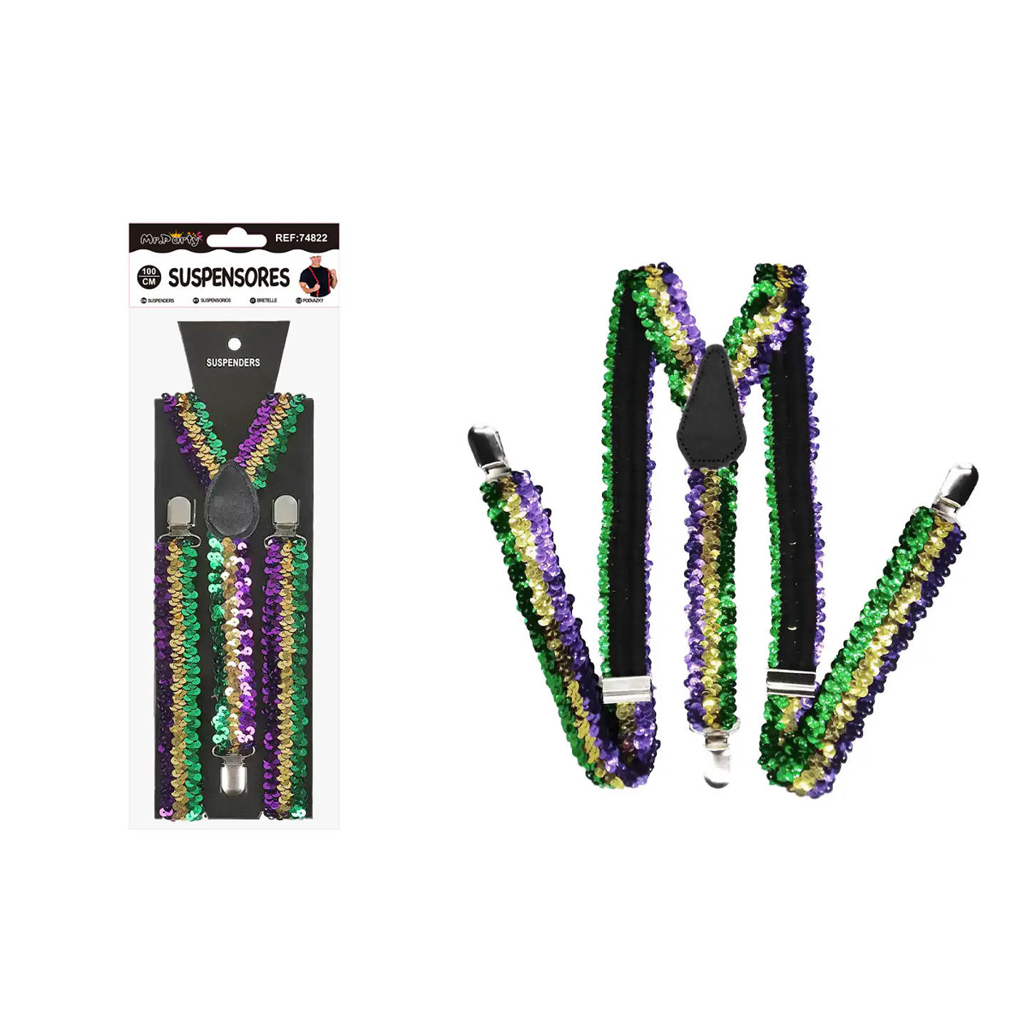 Suspensores elásticos ajustables con lentejuelas multicolor 2.5*95cm 1