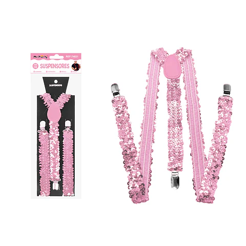 Suspensores elásticos ajustables con lentejuelas rosa 2.5*95cm