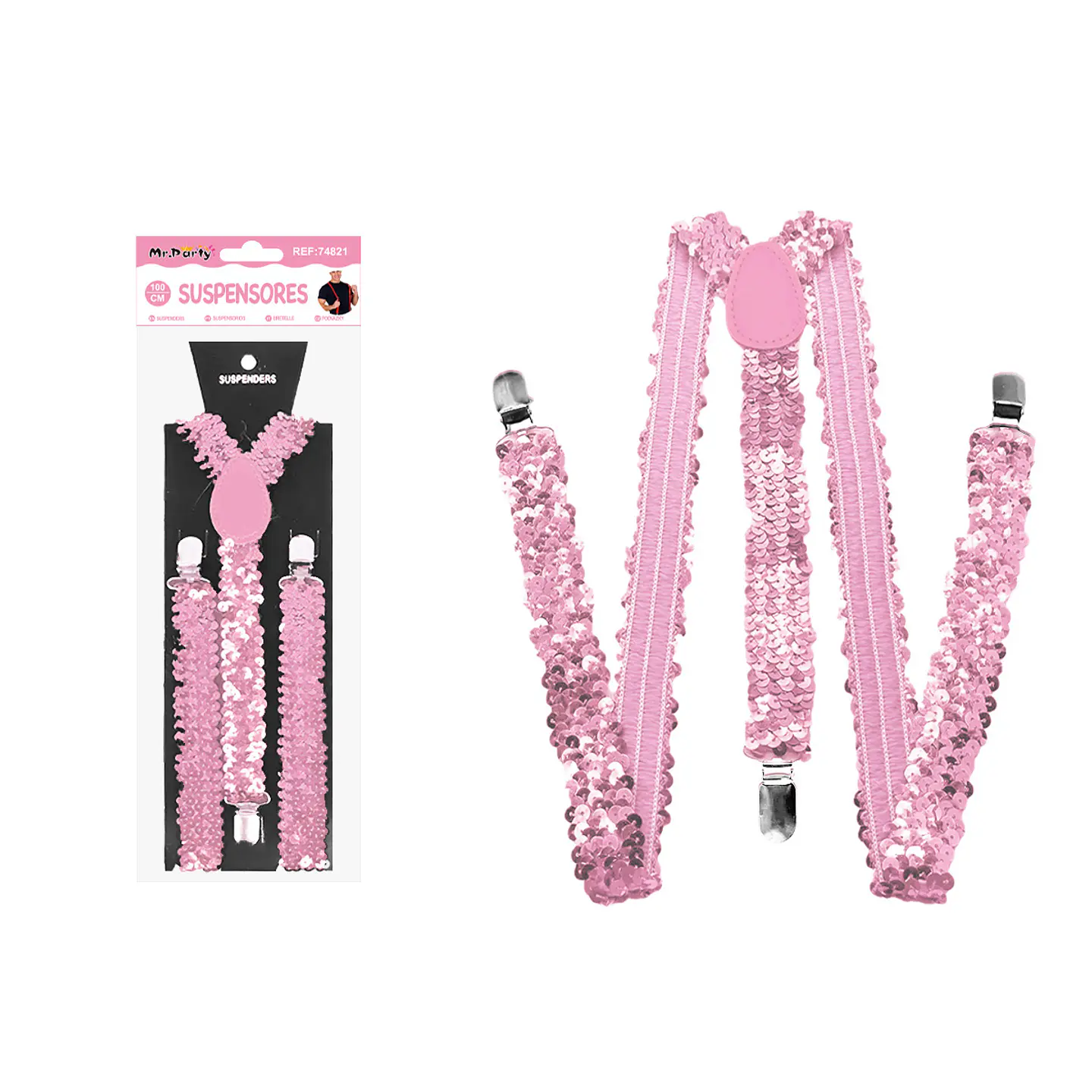 Suspensores elásticos ajustables con lentejuelas rosa 2.5*95cm 1